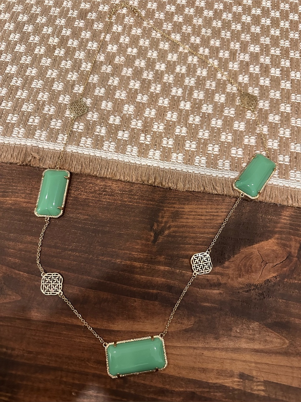 Gold-Tone Necklace with Mint Green Stones - Women Jewelry